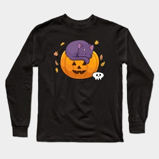 Halloween kitty with pumkin Long Sleeve T-Shirt